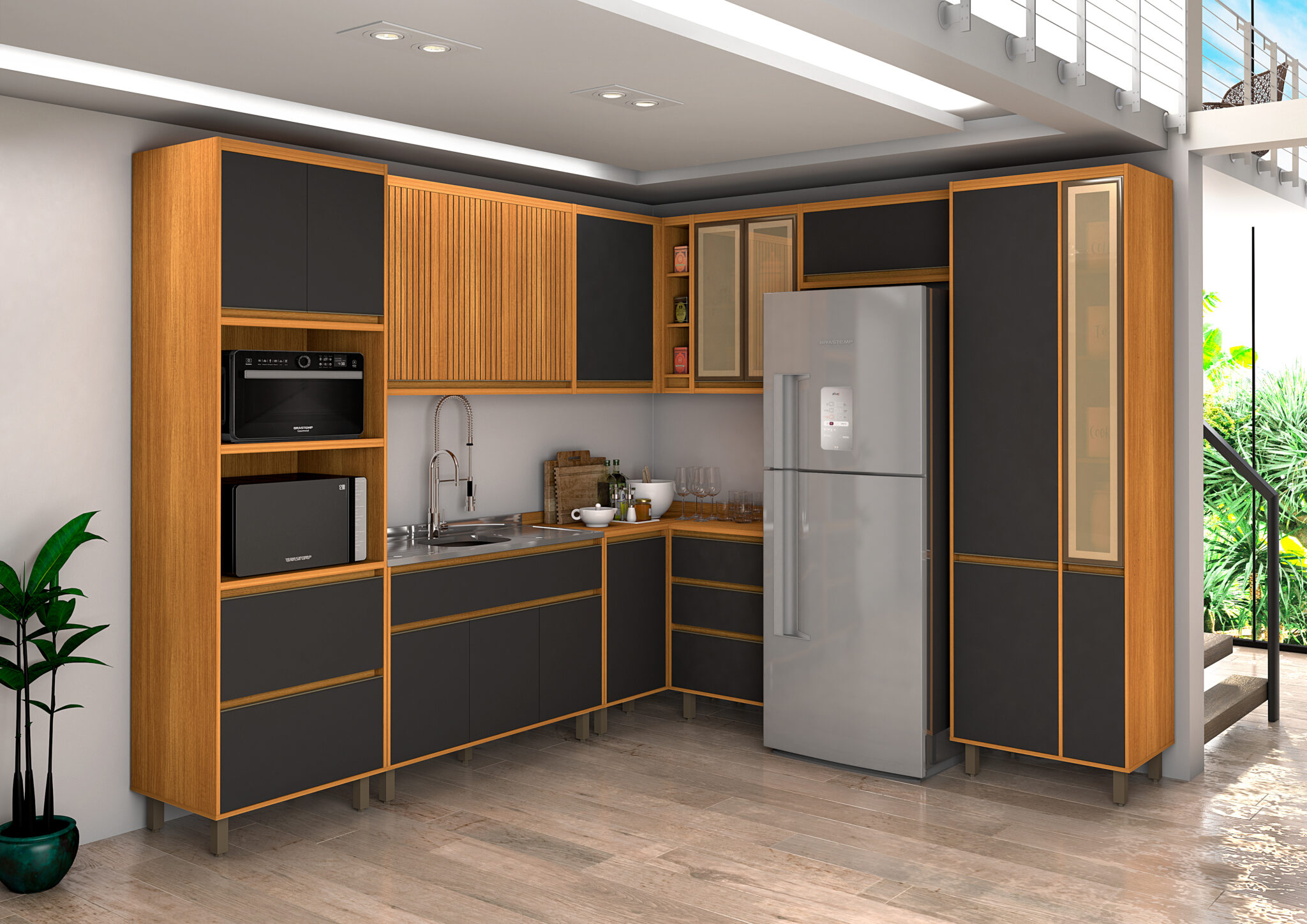 Coz Agata 10 módulos canto nature-grafite ripado