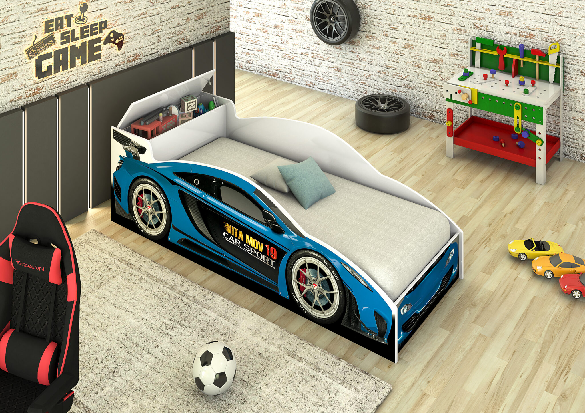 Cama carro azul - solteiro( 0500112) - juvenil (0501012)