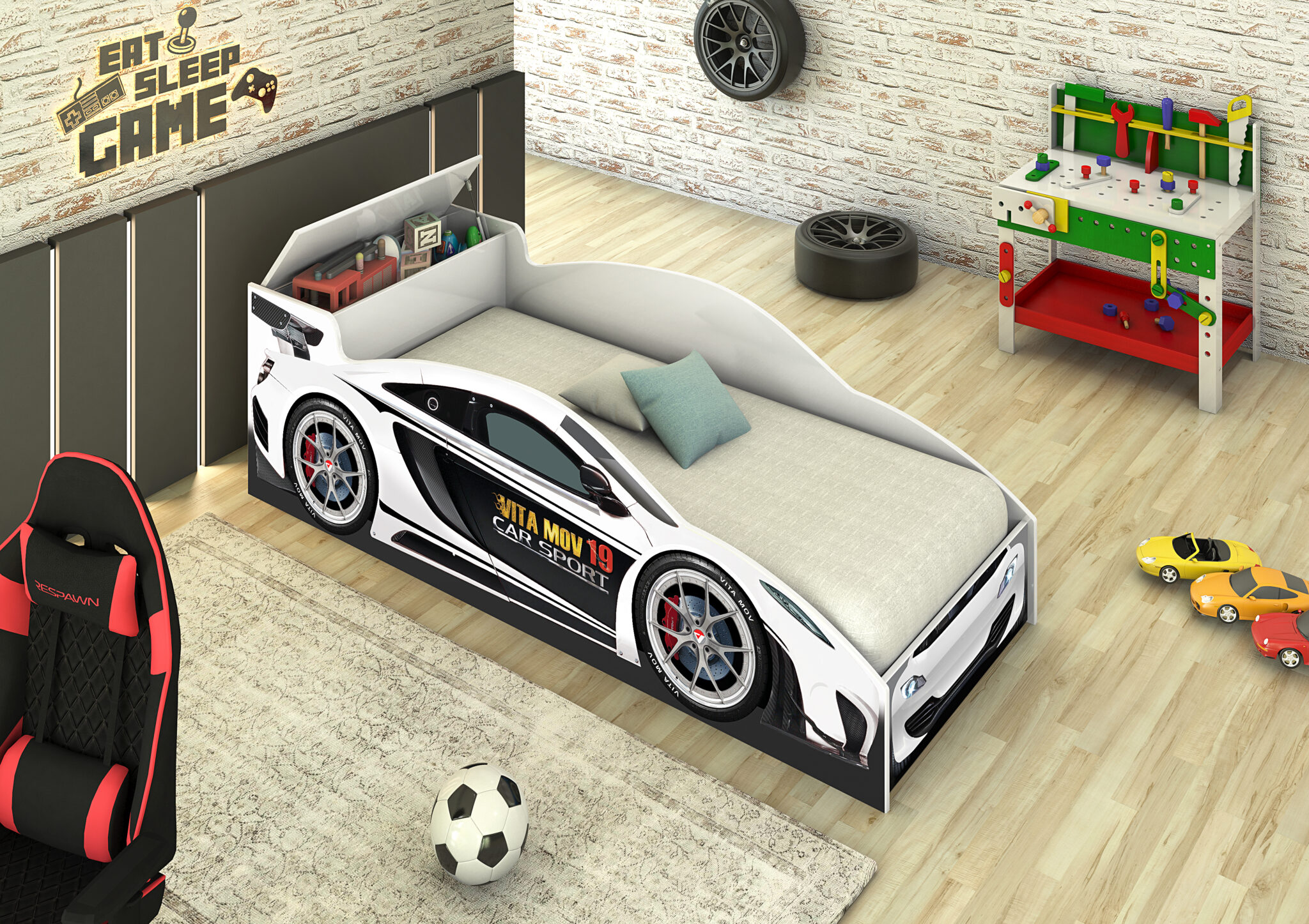 Cama carro branco - solteiro(0500110) - Juvenil(0501010)